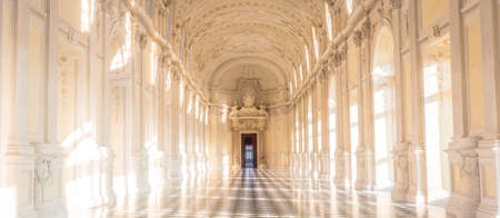 VENARIA REALE, ITALY - CIRCA SEPTEMBER 2020: luxury marble for this gallery interior. The Great Gallery is located in Reggia di Venaria Reale (Venaria Royal Palace)のeditorial素材
