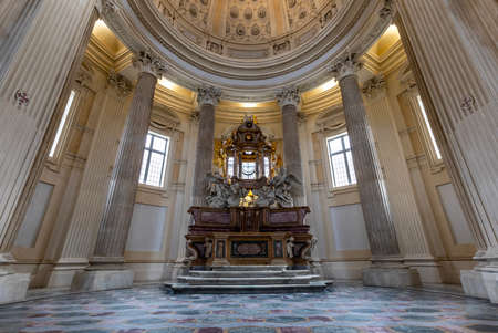 VENARIA REALE, ITALY - CIRCA MAY 2021: sacred catholic altar in Baroque style and cupola. Day light.のeditorial素材
