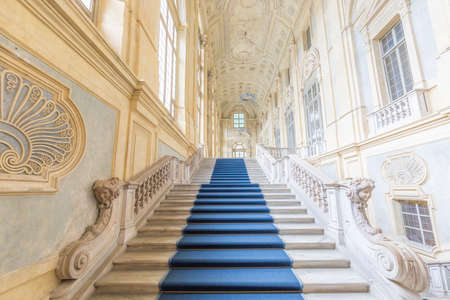 TURIN, ITALY - CIRCA JUNE 2021: The most beautiful Baroque staircase of Europe located in Madama...