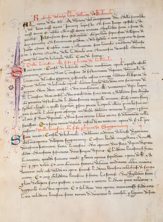 FLORENCE, ITALY - circa July 2021. Antique manuscript sheet from Dante Divine Comedy, 16th Century copy.のeditorial素材