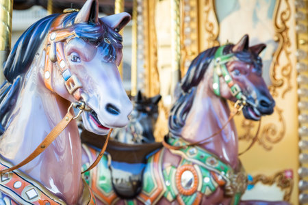 Florence, Italy - Circa March 2022: vintage carousel horse - antique attractionのeditorial素材