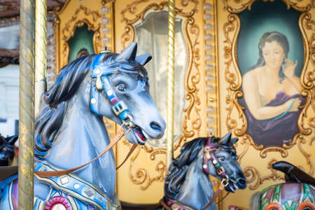 Florence, Italy - Circa March 2022: vintage carousel horse - antique attractionのeditorial素材