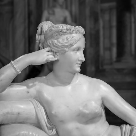 ROME, ITALY - AUGUST 24, 2018: detail of Antonio Canova's Statue of Pauline Bonaparte, his masterpiece located in Villa Borgheseのeditorial素材