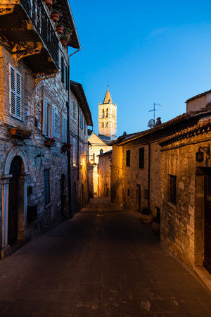 Assisi village in Umbria region, Italy. The town is famous for the most important Italian St. Francis Basilica (Basilica di San Francesco)のeditorial素材