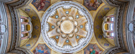 TURIN, ITALY - CIRCA MAY 2021: Antique baroque interior with vintage decoration. Royal Church of San Lorenzo (St. Lawrence).の写真素材