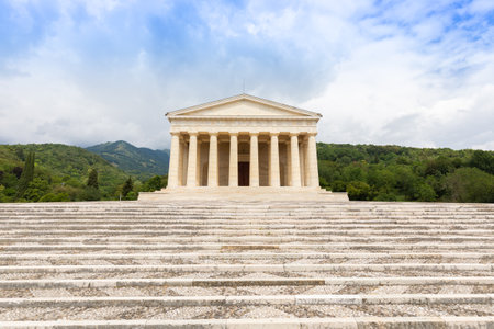 Possagno, Italy. Temple of Antonio Canova with classical colonnade and pantheon design exteriorの写真素材