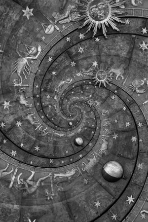 Zodiac Signs Horoscope background. Concept for fantasy and mystery - blackのeditorial素材