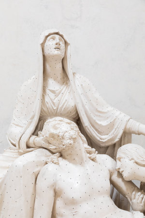 Possagno, Italy - August 2022: Antonio Canova sculpture, Lamentation over the Dead Christ - 1822のeditorial素材