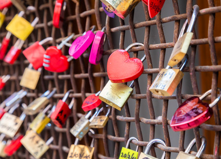 Verona, Italy - June 2022: love locks, concept for engagement, happiness, marriage and romantic...