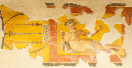 Italy, Pompeii - Roman house interior, antique fresco decoration, ancient wall paintingのeditorial素材