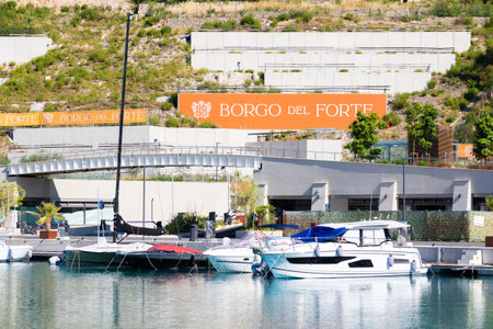 Ventimiglia, Italy - August 2022: the port of Cala del Forte, brand new, state-of-the-art marina...
