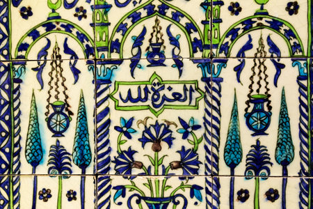 Polychrome decoration from Syria, 17th century, reproducing the transversal section of the Mosque of the Prophet in Medinaのeditorial素材