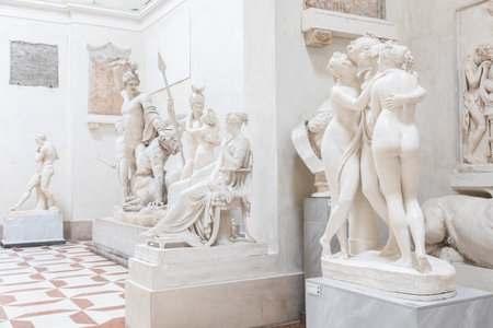 Possagno, Italy - June 2022: Antonio Canova Museum interior, ancient art exhibition, indoorのeditorial素材