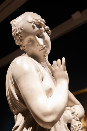 Bassano del Grappa, Italy - December 2022: Dancer with finger on her chin, by Antonio Canova, 1814. Classic statue, Roman beautyのeditorial素材