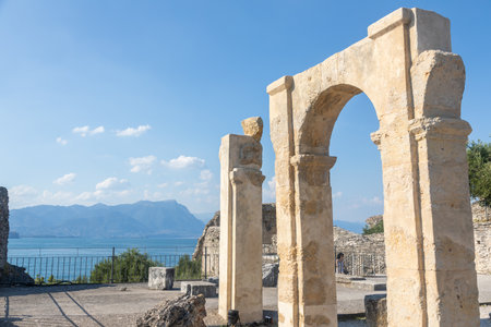 Italy travel destination. Grottoes of Catullus, ancient Roman villa in Sirmione, Lake of Garda - 1st century ADのeditorial素材