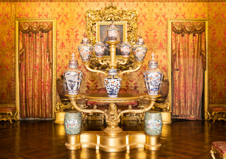 Turin, Italy - April, 2023: Royal Palace Chinese Ceramics Room. Luxury elegant ancient interior, circa 1860のeditorial素材