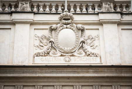 Rome, Italy - Galleria Borghese - Borghese Gallery building - symbol above the entrance of the museumのeditorial素材