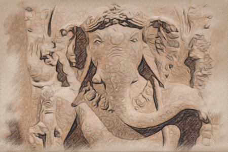 Ganesha illustration. Hinduism religion - elephant god, Indian traditional cultureのeditorial素材
