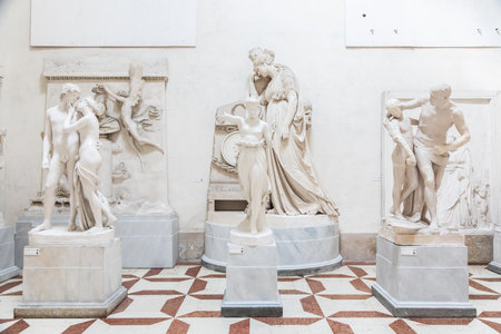 Possagno, Italy - June 2022: Antonio Canova Museum interior, ancient art exhibition, indoorのeditorial素材