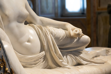 Rome, Italy - 28 December 2023: Paolina Borghese Bonaparte as Venus Victrix, by sculptor Antonio Canova, 1808 - white marbleのeditorial素材