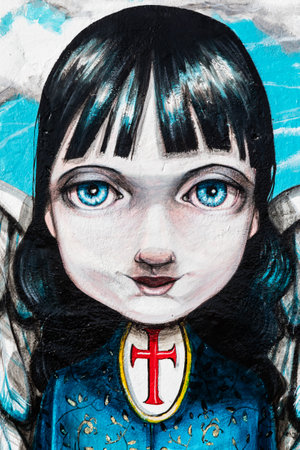 Nole, Italy - 31 December 2021. Graffiti manga style on public streetのeditorial素材