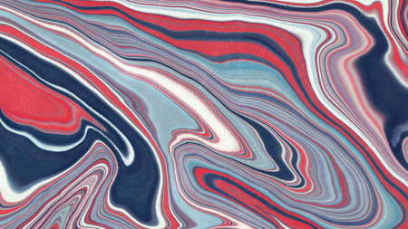 Digital fluid art in red, white and blue acrylic. Abstract creative trend background. Dynamic lines, fluid movements, burst of emotions, passion, freedom.の写真素材