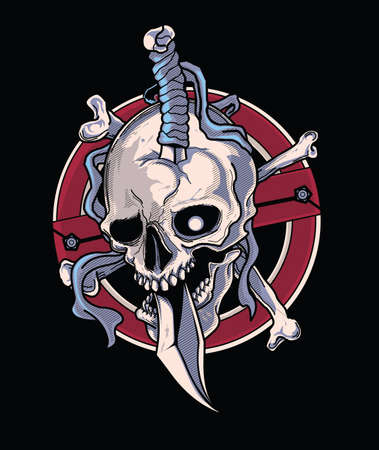 vector illustration of skull with daggerのイラスト素材