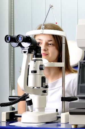 Patient at the eye testing