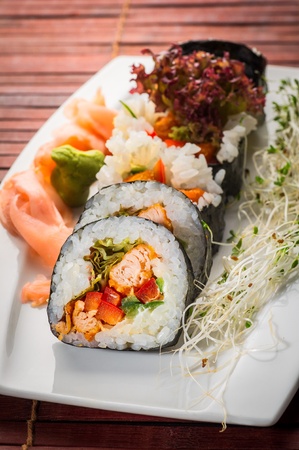 Japanese healthy food-sushi on a white plateの写真素材