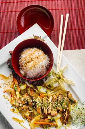Japanese healthy food-sushi on a white plateの写真素材