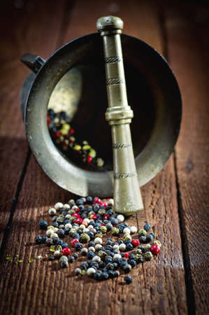 Pepper and mortar on the old wood