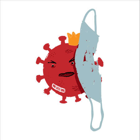 coronavirus molecule is hidden behind a face mask. concept of the second wave of covidのイラスト素材