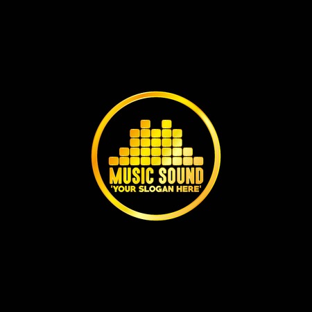 Golden Music Emblem with Black Background, Vector, Illustrationのイラスト素材