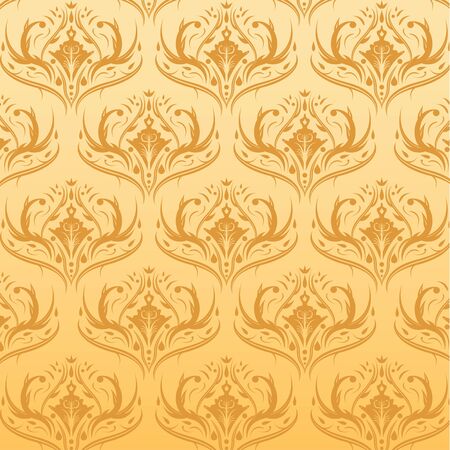Seamless Damask Pattern Orange Background, Vector, Illustration, Eps Fileのイラスト素材