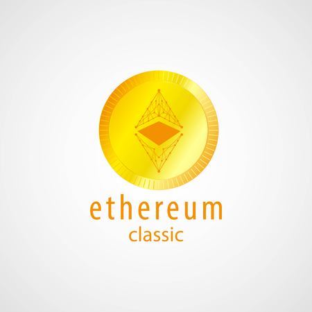 Golden coin with Ethereum Classic sign. Money and finance symbol. Vector Illustration isolated on white background.のイラスト素材