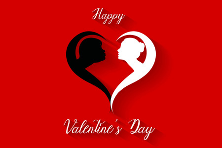 Happy valentine's day kissing couples silhouette on red background, vector, illustration, eps fileのイラスト素材