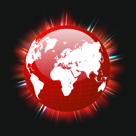 Red planet earth and world map colorful light beams, vector, illustration, eps fileのイラスト素材