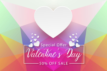Valentines day sale, colorful low poly paper art background with white heart, vector, illustration, eps fileのイラスト素材