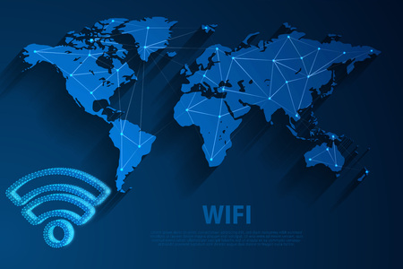 Wifi network technology blue background with world map, vector, illustrationのイラスト素材