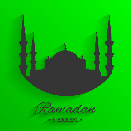 Mosque silhouette and written ramadan kareem with green background, islamic pattern, vector, illustrationのイラスト素材