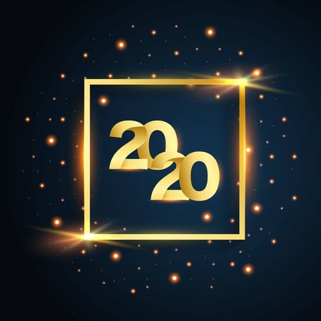 New Year 2020 square gold glitters on blue background, vector, illustration.のイラスト素材