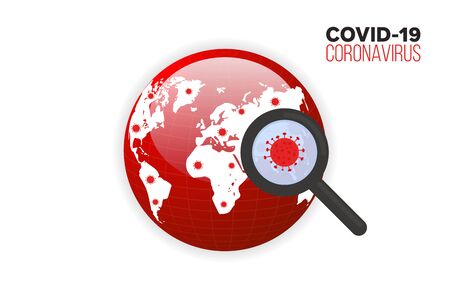 Spread of corona virus on the world map background, search virus icon, vector, illustrationのイラスト素材