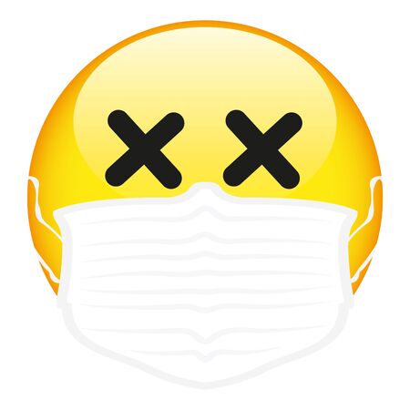 Yellow emoji wearing a surgical mask, emoticon medical mask, vector, illustration, eps fileのイラスト素材