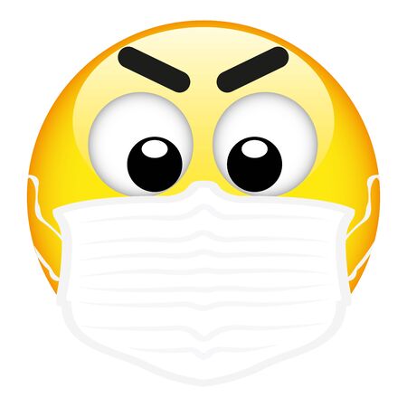 Yellow emoji wearing a surgical mask, emoticon medical mask, vector, illustration, eps fileのイラスト素材