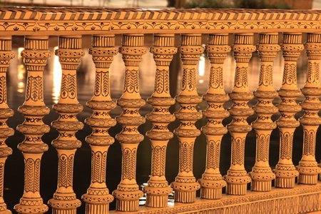 Night at famous Plaza de Espana in Sevilla, side viewの写真素材