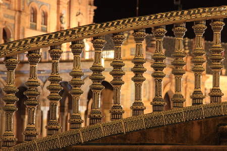 Night at famous Plaza de Espana in Sevilla, side viewの写真素材
