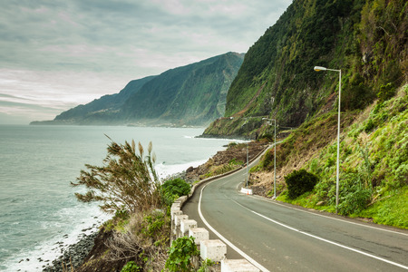 an empty road in Madeira island, Portugalの写真素材