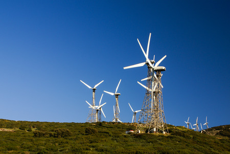Tarifa wind mills with blue skyの写真素材