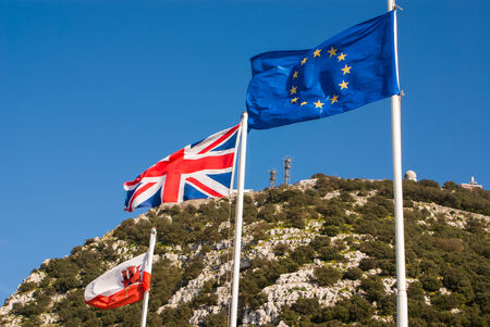 Flags of the European Union, United Kingdom and Gibraltar