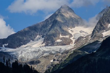 snow mountain under blue sky in the gadmen,Switzerlandの写真素材